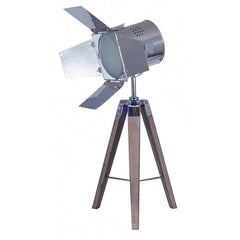 Wooden Tripod Lamp with Chrome Film Light Shade