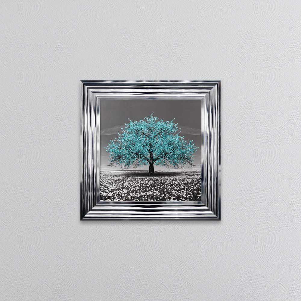 Teal Cherry Tree Framed Wall Art 55x55cm