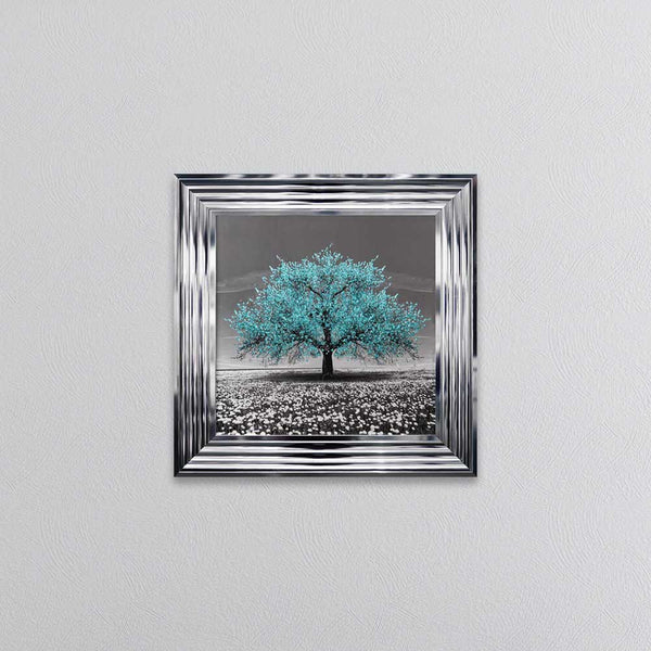 Teal Cherry Tree Framed Wall Art 55x55cm