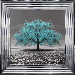 Teal Cherry Tree Framed Wall Art 55x55cm
