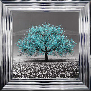 Teal Cherry Tree Framed Wall Art 55x55cm