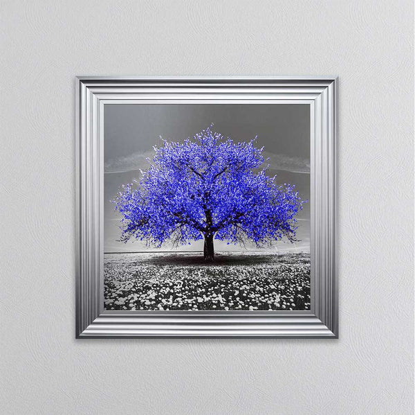 Navy Cherry Tree Framed Wall Art 75x75cm