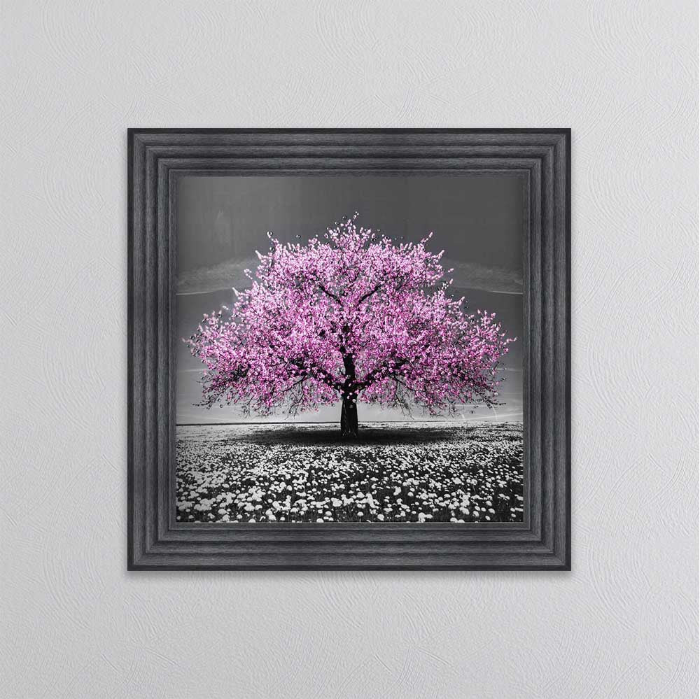 Pink Cherry Tree Framed Wall Art 75x75cm