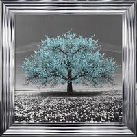 Teal Cherry Tree Framed Wall Art 75x75cm