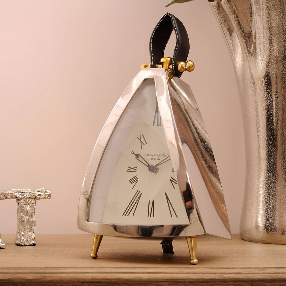 Isosceles Nickel Curved Front Mantel Clock