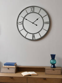 Grey Framed Beaded Mirrored Round Clock