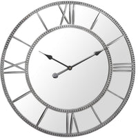 Grey Framed Beaded Mirrored Round Clock