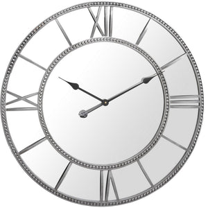 Grey Framed Beaded Mirrored Round Clock