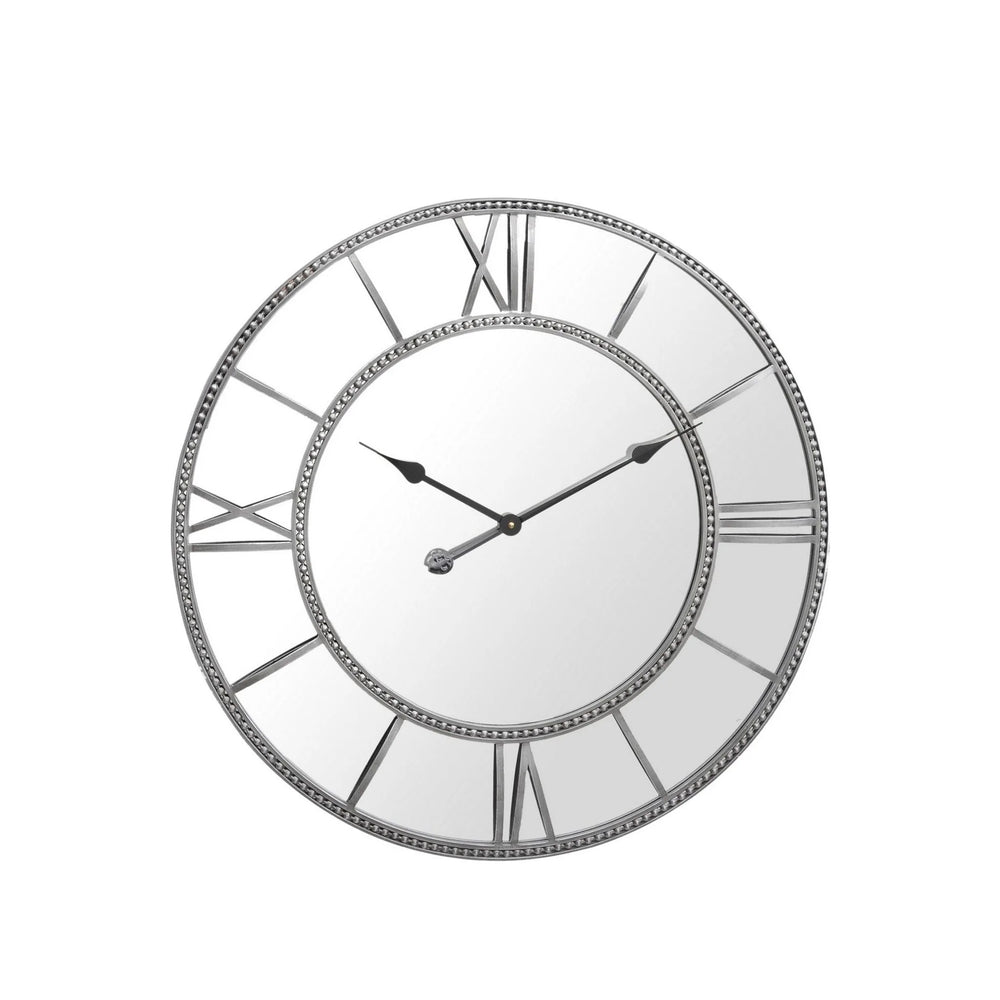 Grey Framed Beaded Mirrored Round Clock