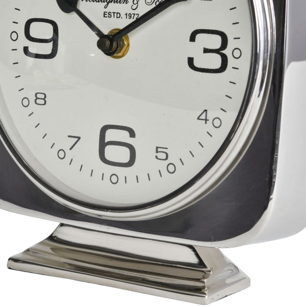 Vickery Silver Nickel Square Mantel Clock on Stand
