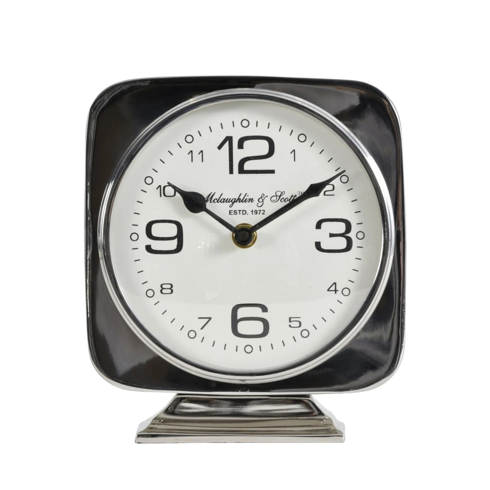 Vickery Silver Nickel Square Mantel Clock on Stand