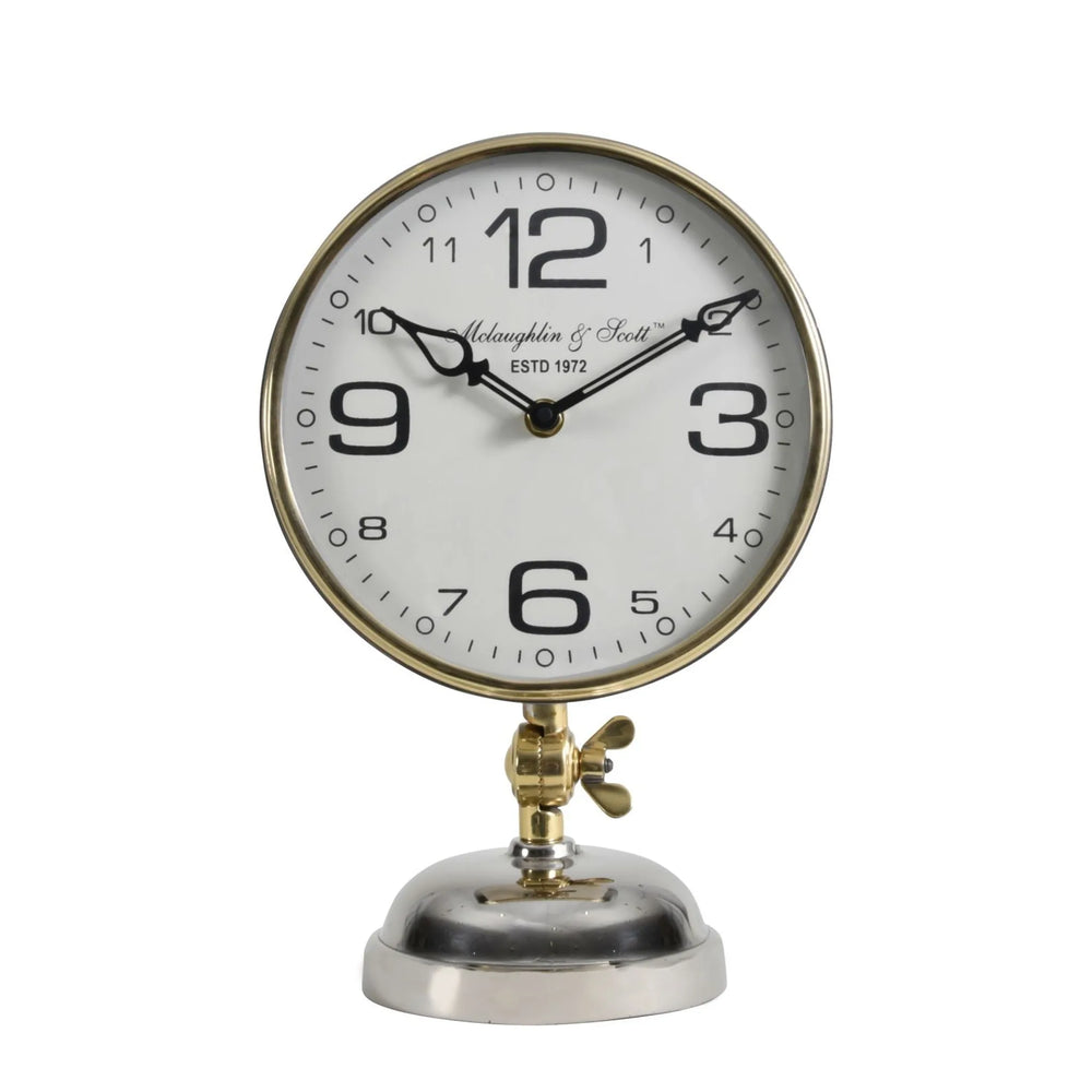 Stollard Silver Nickel Mantel Clock with Gold Angle Adjuster and Detail