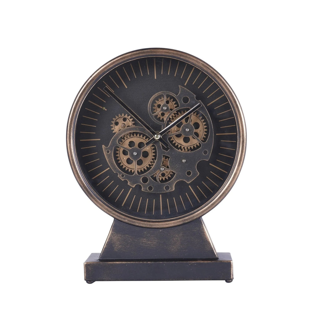 Palladium Black & Gold Mantel Clock with Moving Cogs