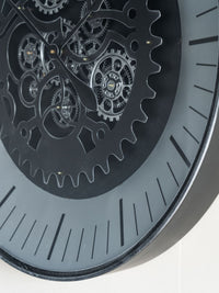 Palladium Wall Clock with Moving Cogs Black Nickel 80cm