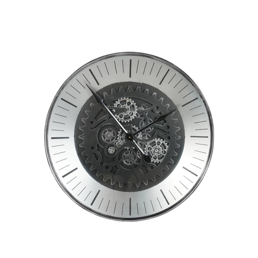 Palladium Wall Clock with Moving Cogs Black Nickel 80cm