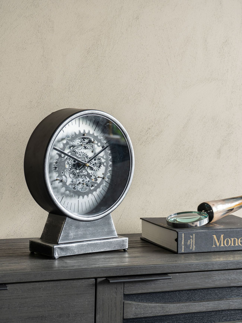 Palladium Mantel Clock with Moving Cogs Black Nickel