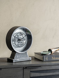 Palladium Mantel Clock with Moving Cogs Black Nickel