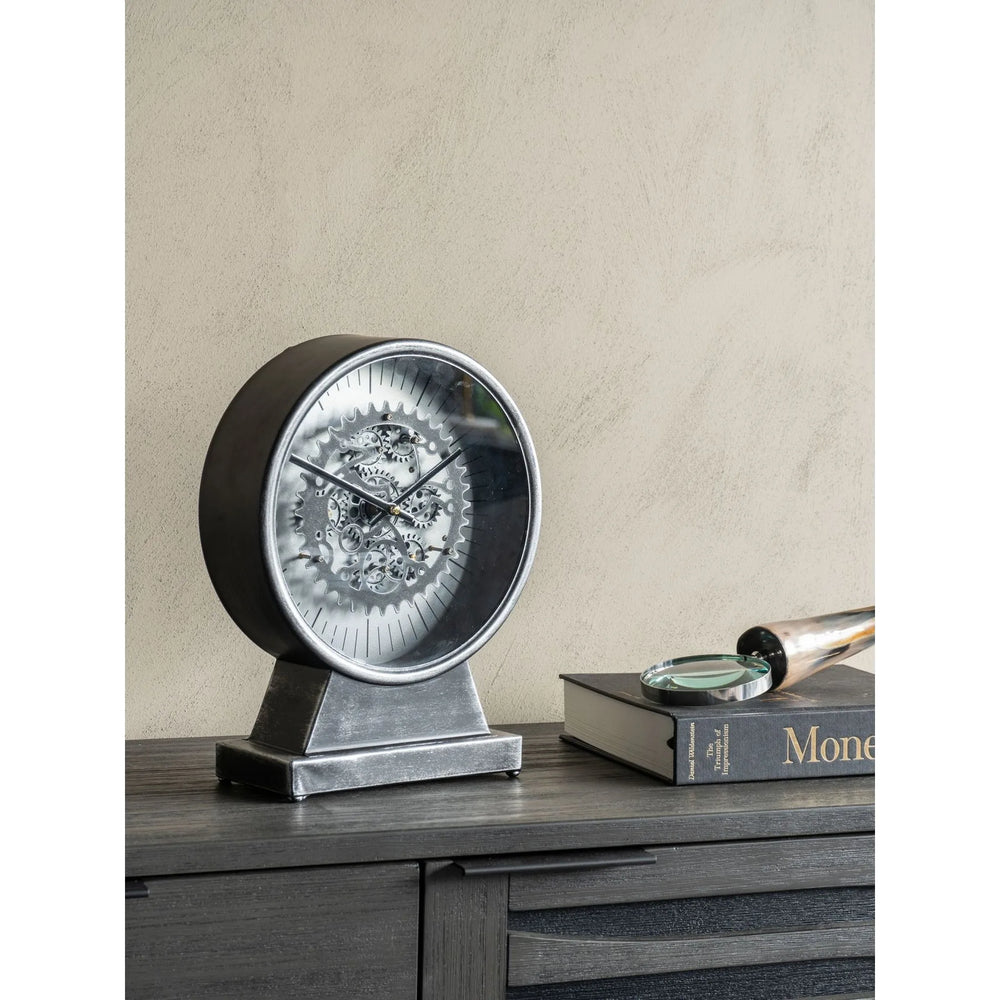 Palladium Mantel Clock with Moving Cogs Black Nickel