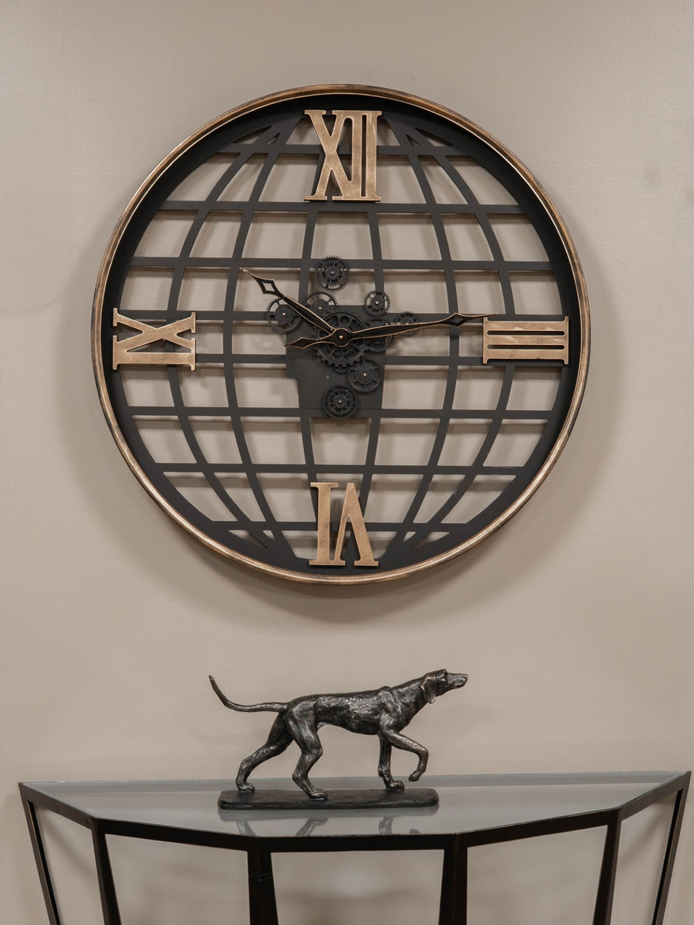 Open Wall Clock Globe and Numerals with Moving Cogs 100cm