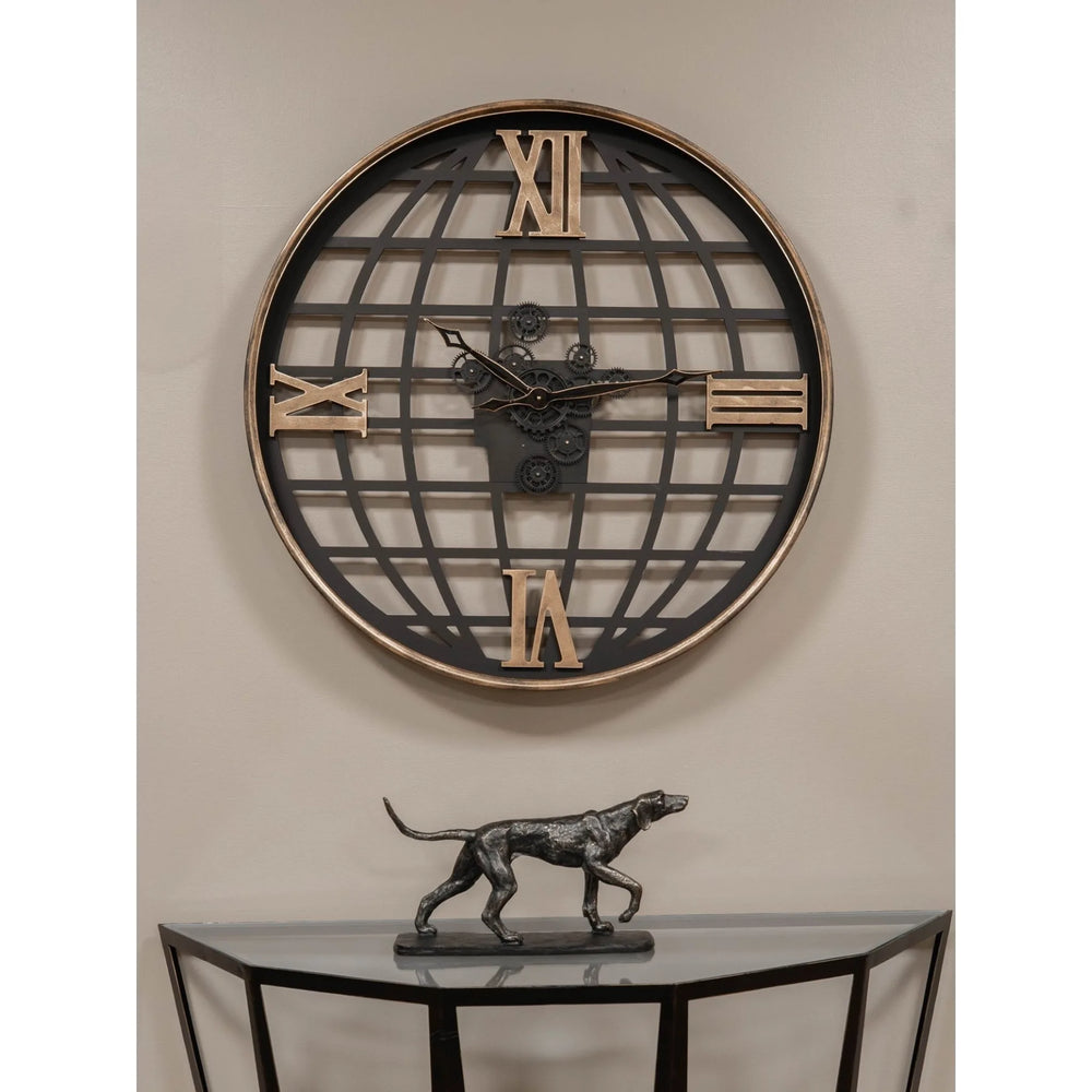 Open Wall Clock Globe and Numerals with Moving Cogs 100cm