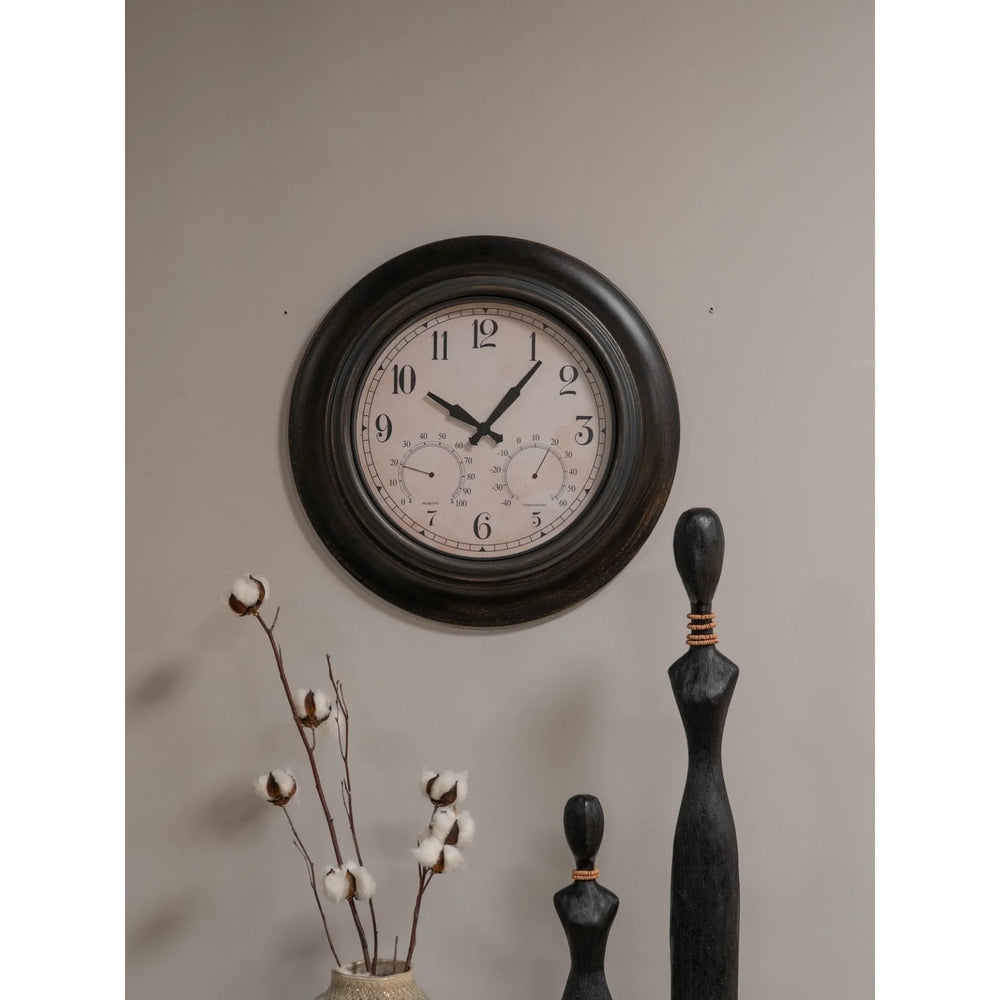Outdoor Clock with Temperature and Humidity Black 53.3cm