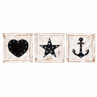 S/3 Natural Wash Fir Wood Square LED Wall Plaques