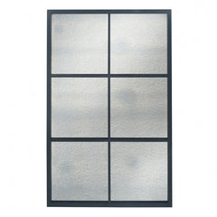 Matt Black Metal 6 Pane Mirror with Foxed Glass