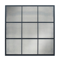 Matt Black Metal 9 Pane Mirror with Foxed Glass