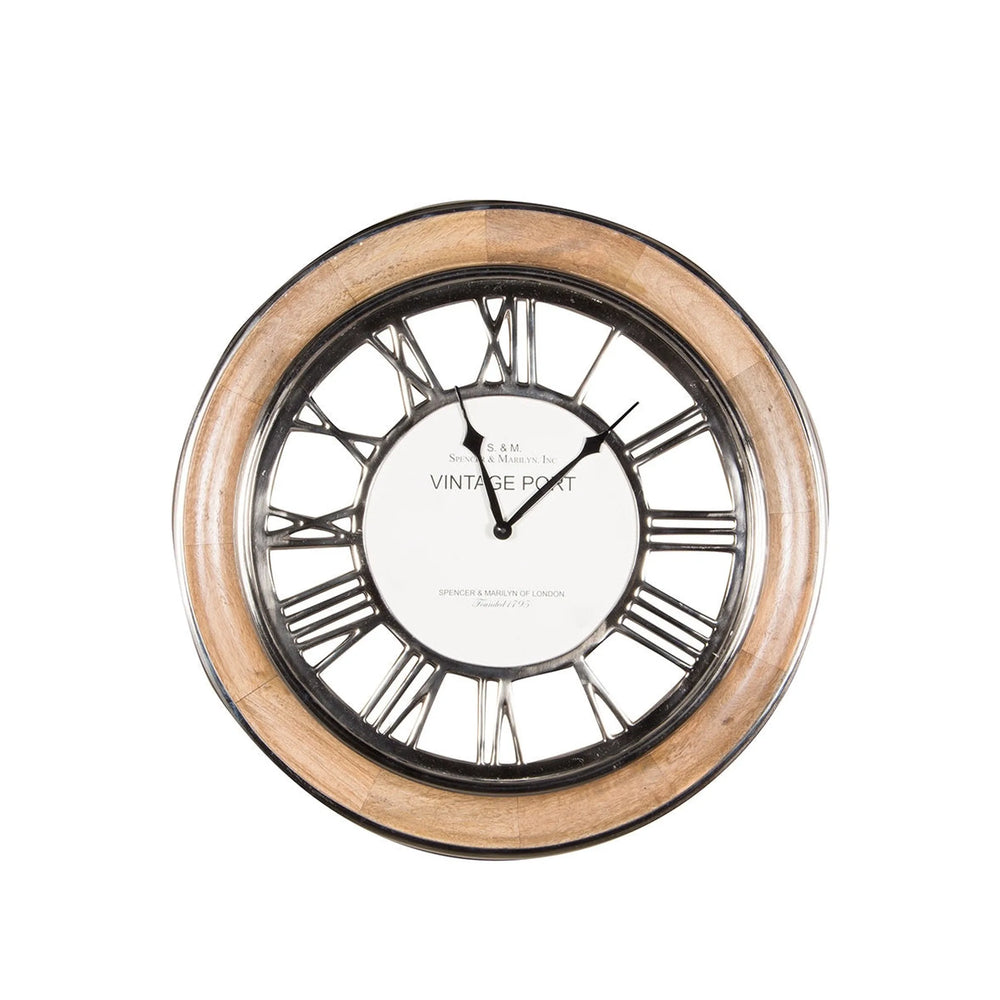 Polished Nickel & Mango Wood Round Wall Clock