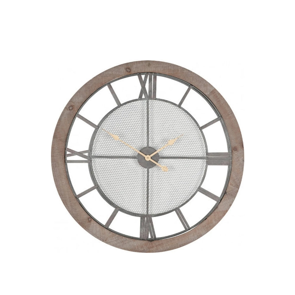 Natural Wood & Metal Round Wall Clock