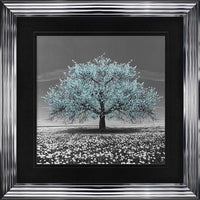Teal Cherry Tree Framed Wall Art 90x90cm