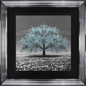 Teal Cherry Tree Framed Wall Art 90x90cm