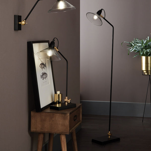 Anton Black Metal & Glass Floor Lamp