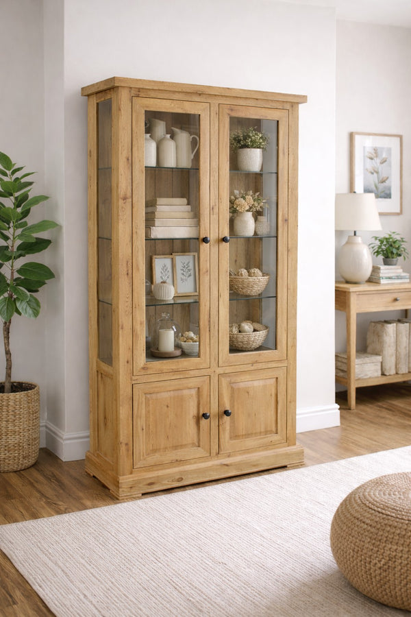 Francis Solid Oak 2 Door Glazed Display Cabinet