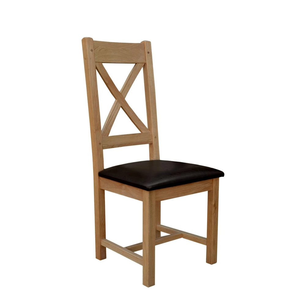 Francis Solid Oak Cross Back Chair (Fabric or Bi-Cast Leather)