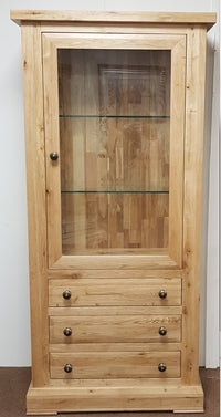 Francis Solid Oak 1 Door 3 Drawer Glazed Display Cabinet