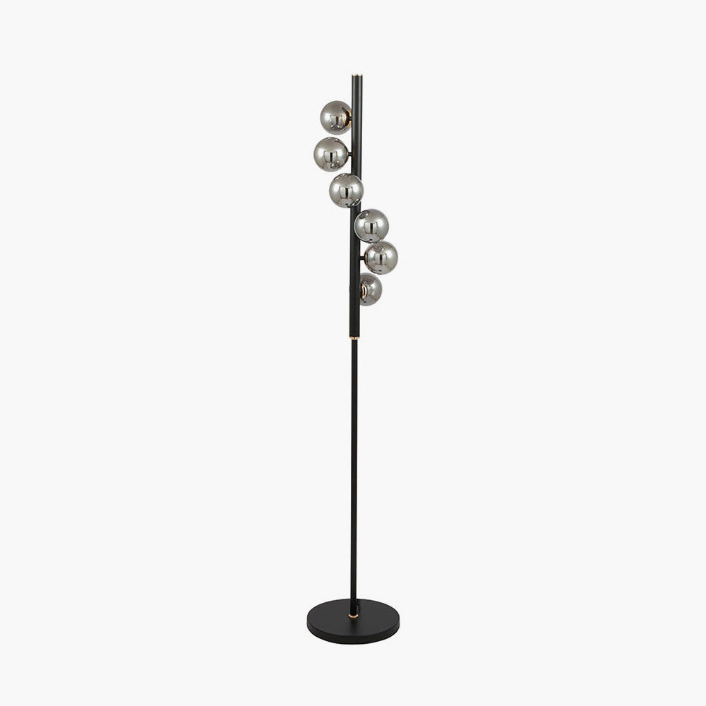 Black Metal & Smoke Glass Floor Lamp