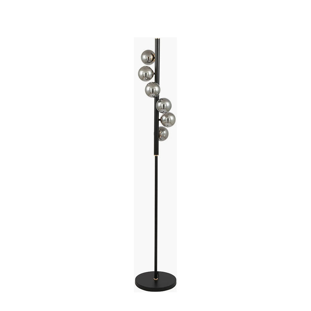 Black Metal & Smoke Glass Floor Lamp