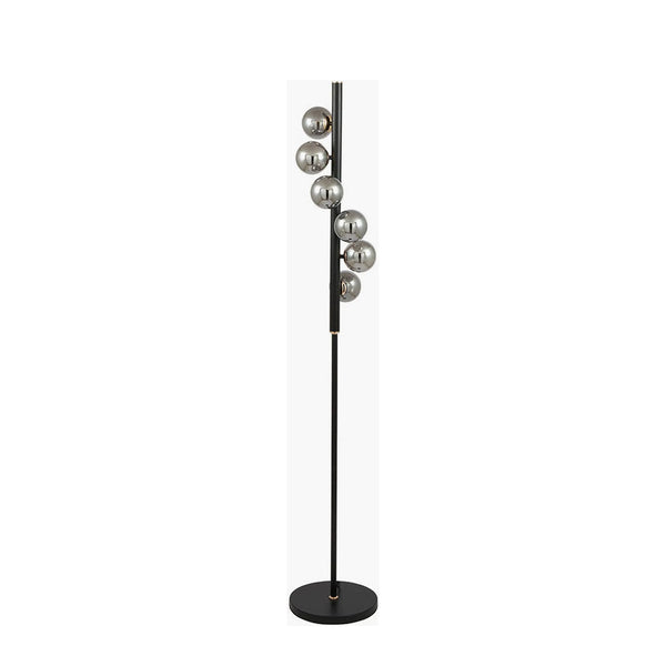 Black Metal & Smoke Glass Floor Lamp