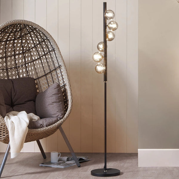 Black Metal & Smoke Glass Floor Lamp