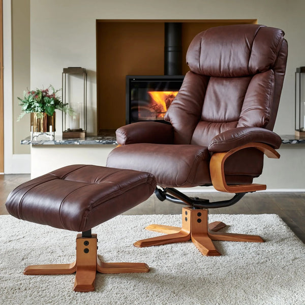 Napoli Reclining Swivel Chair with Footstool
