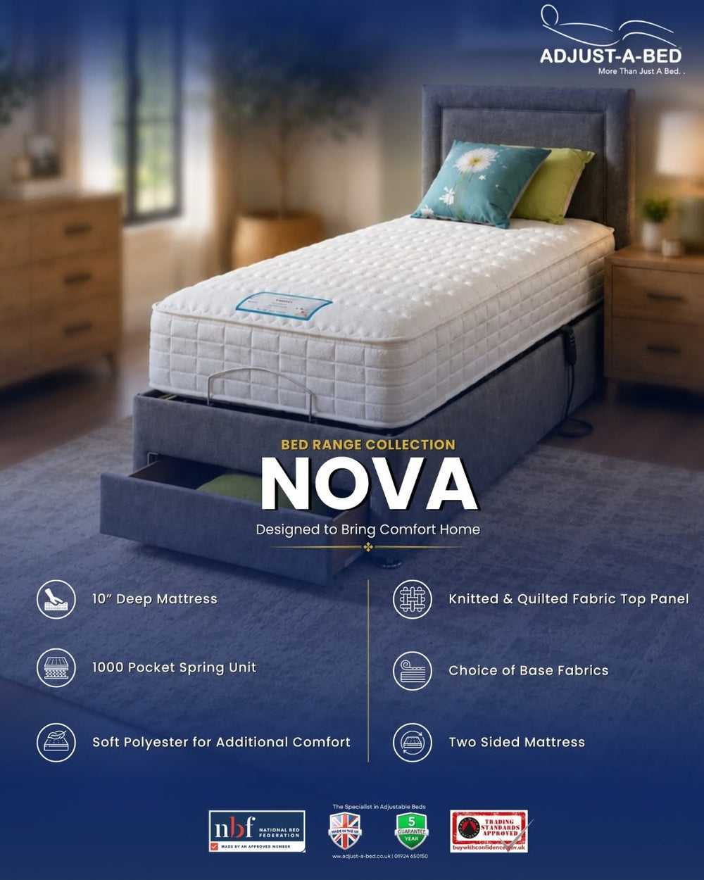 Adjust-a-bed 3ft Single Nova Mattress for an Adjustable Bed