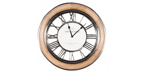 Polished Nickel & Mango Wood Round Wall Clock