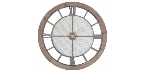 Natural Wood & Metal Round Wall Clock