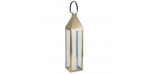Shiny Gold Stainless Steel & Glass Large Lantern